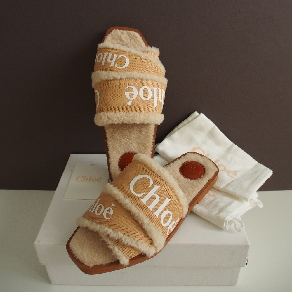 Chloe Woody Shearling Slide Size 39W